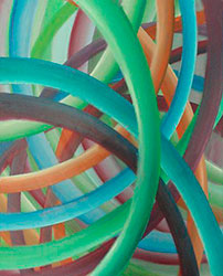 Angie Rodríguez Loria, «Circulación en colores», acrílico sobre tela, 2011.